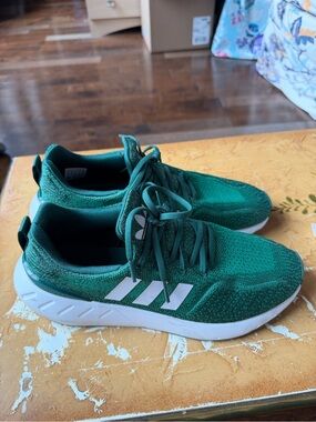 adidas Dark Green Athletic Sneakers with White Label